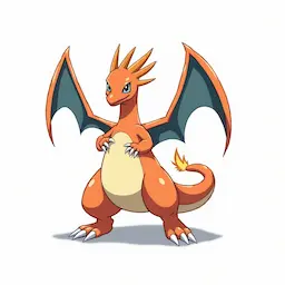 Charizard Mewtwo fusion - Charitwo with dragon wings, tail flame, and psychic aura